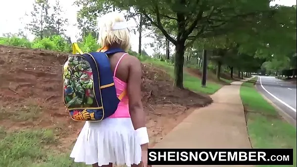 Hot American Ebony Walking After Blowjob In Public, Sheisnovember Lost a Bet Then Sucked A Dick With Her Giant Titties and Nipples out, Then Walked Flashing Her Panties With Upskirt Exposure And Cute Ebony Thighs by Msnovember warm Movies