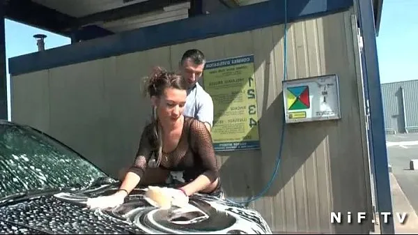 Hot Beautiful french brunette in fishnet anal fucked outdoor at the carwash warm Movies