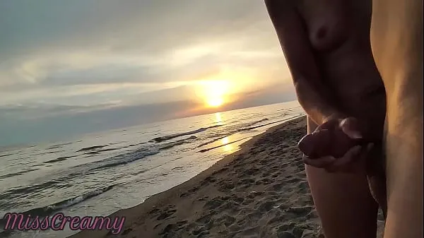 Hot French Milf Blowjob Amateur on Nude Beach public to stranger with Cumshot 02 - MissCreamy warm Movies