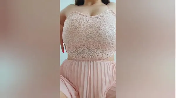 Hot Young cutie in pink dress playing with her big tits in front of the camera - DepravedMinx warm Movies